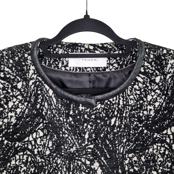 T Tahari Women's Black & White Knit Tweed Midweight Snap-Up Dressy Coat Size L - Picture 4 of 8